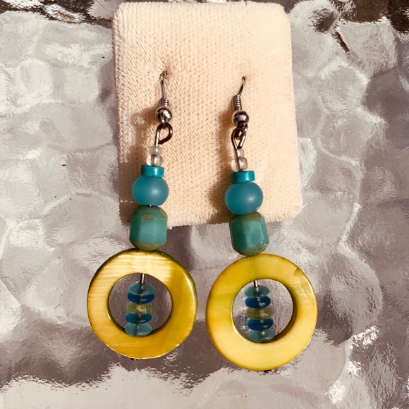 Earrings Genuine Turquoise & Mother of Pearl Drop High Quality! - Picture 2 of 4